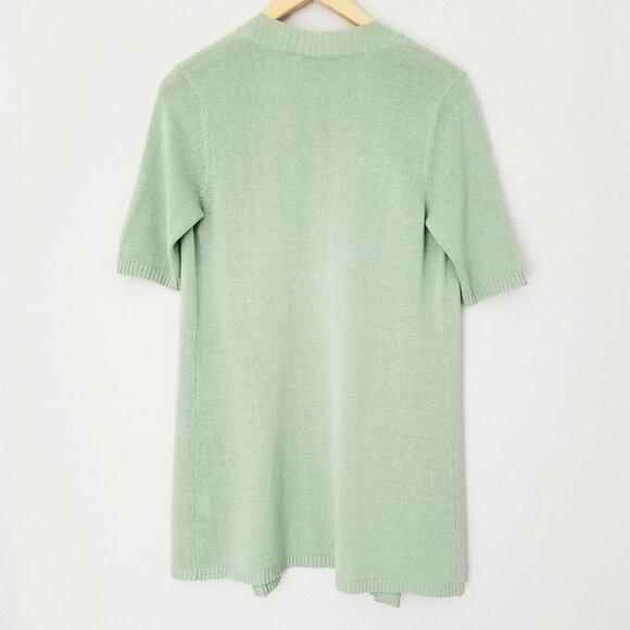 Eileen Fisher Short Sleeve Open Front Longline Cardigan Sage Green Petite M Silk - Picture 2 of 11